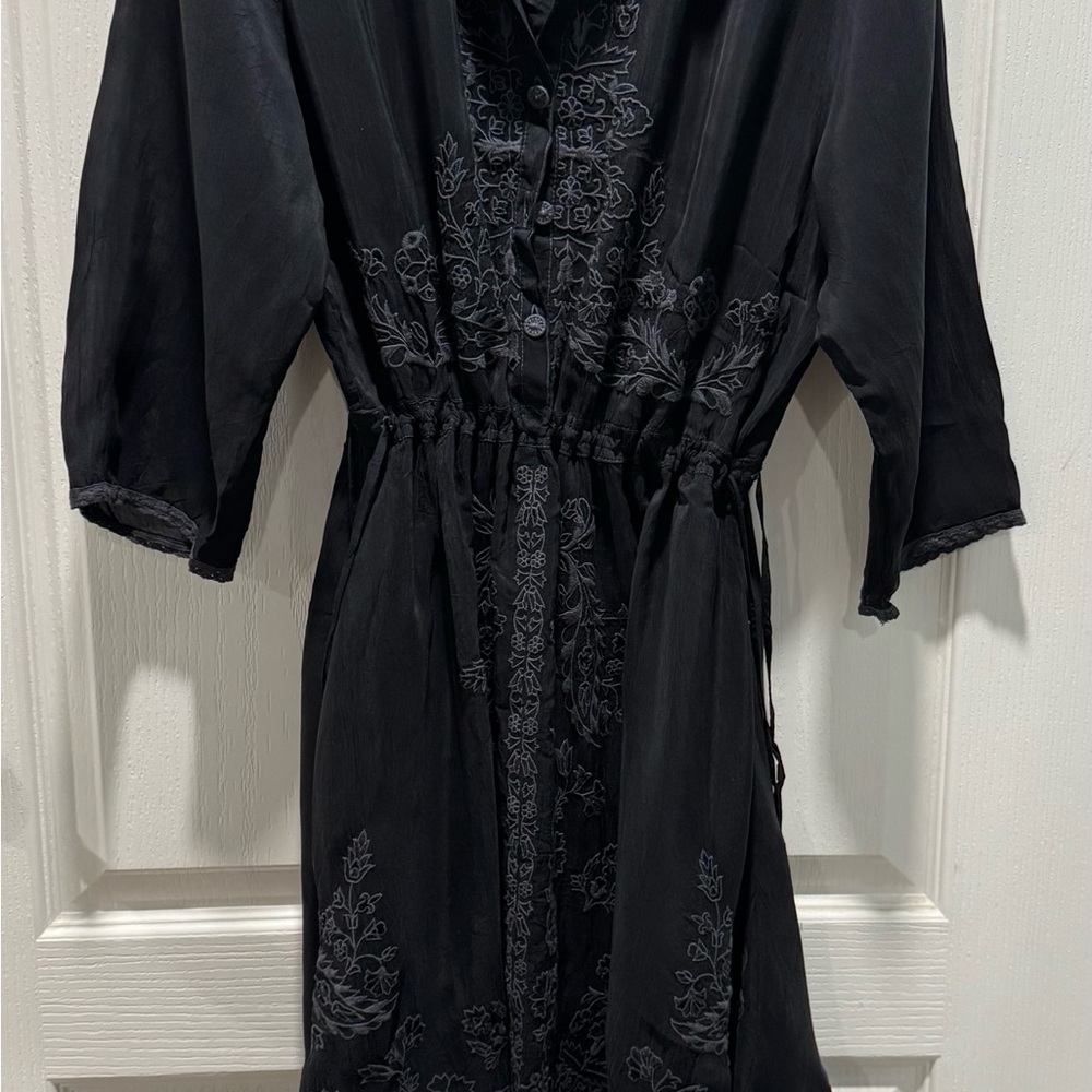 Johnny Was Black Floral Embroidered Dress